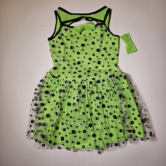 Curtain Call green black polka dots tulle layer dress leotard tap dance sz CXL - Picture 2 of 10